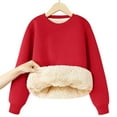 thumbnail image 2 of Povozer Kids Girl's Hoodies Warm Loose Sherpa Lined Sweatshirt Pullover(Red,4-5Y), 2 of 5