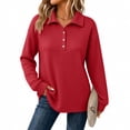 thumbnail image 5 of Oversized Waffle Knit Top for Women Lapel Button Collar Long Sleeve Plaid Loose Basic Casual Everyday Sweatshirt, 5 of 9