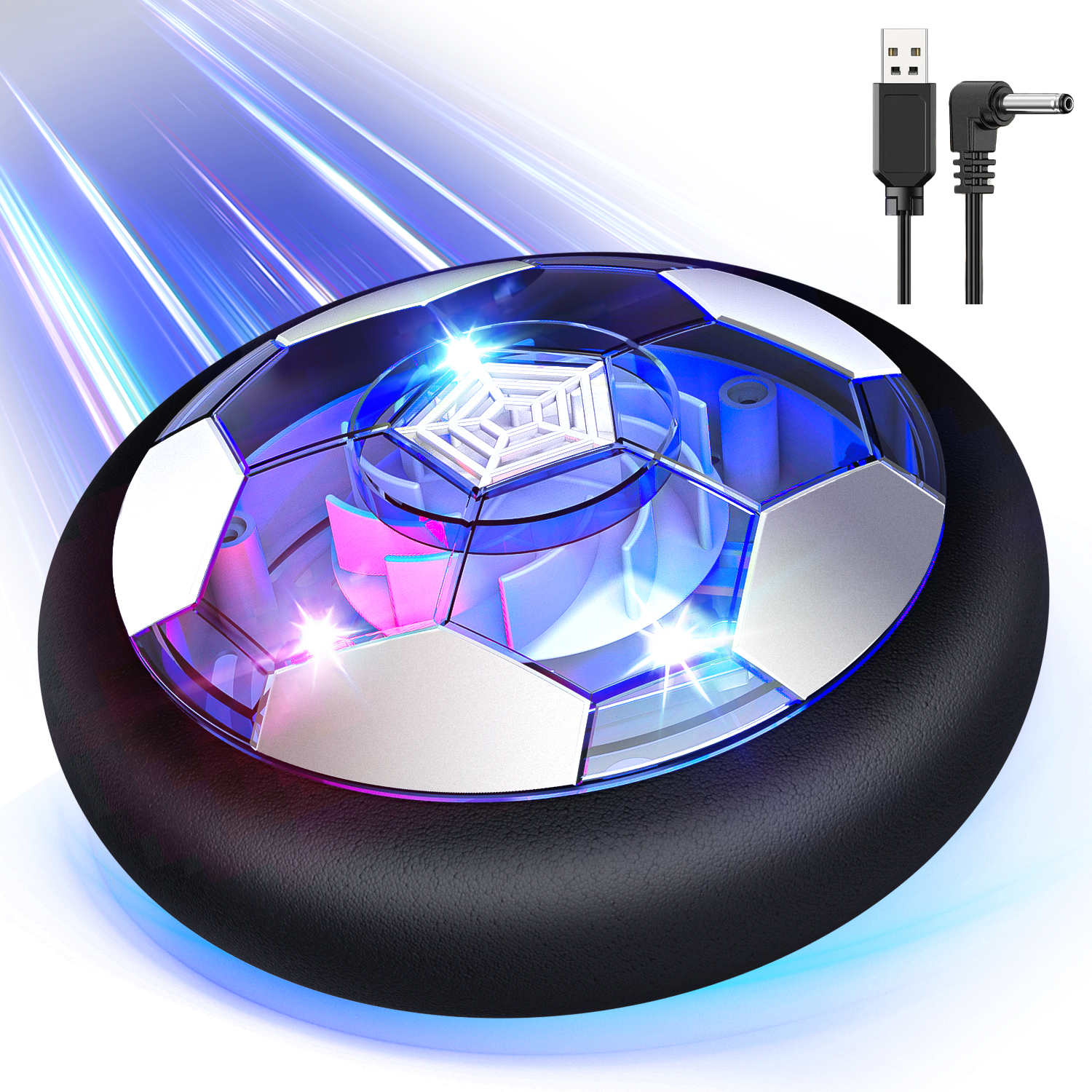 Carsky Rechargeable LED Hover Soccer Ball Toy with Colorful Lights, Air Power Football for Indoor/Outdoor Play, Soft Foam Bumper, Floating Sports Game Gift Toys for Kids 3 4 5 6+