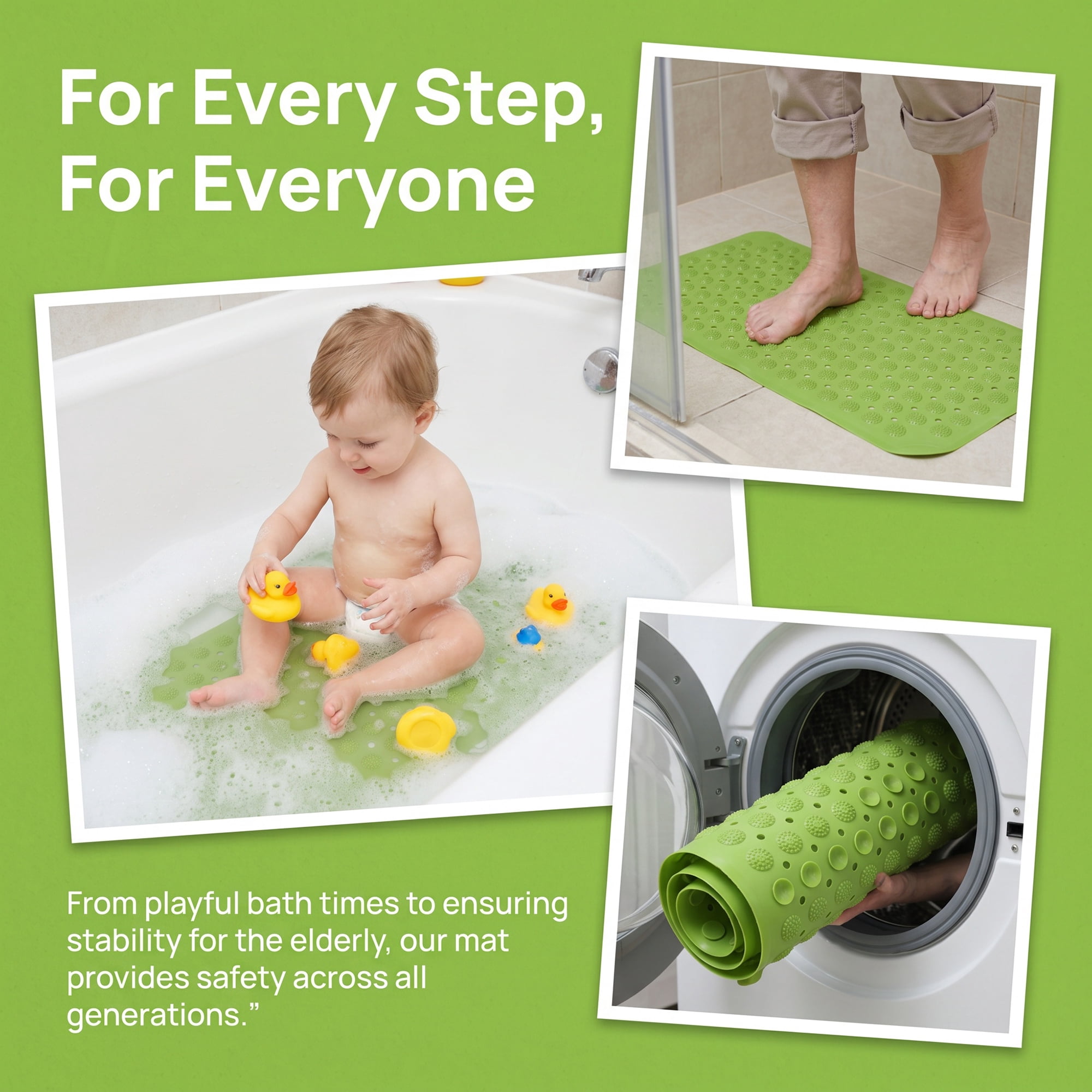 Unique Bargains Quick Dry Machine Washable Bath Tub Mat Fluorescent Green 32" x 16"