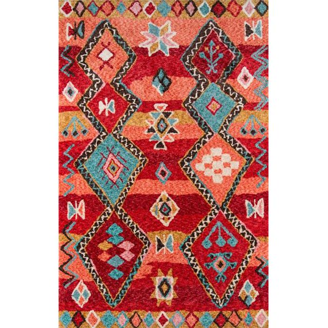 Momeni Rugs MARGEMGX-1RED2380 Margaux Table Tufted Contemporary Geometric Area Rug, 2`3" x 8`0" Runner, Red