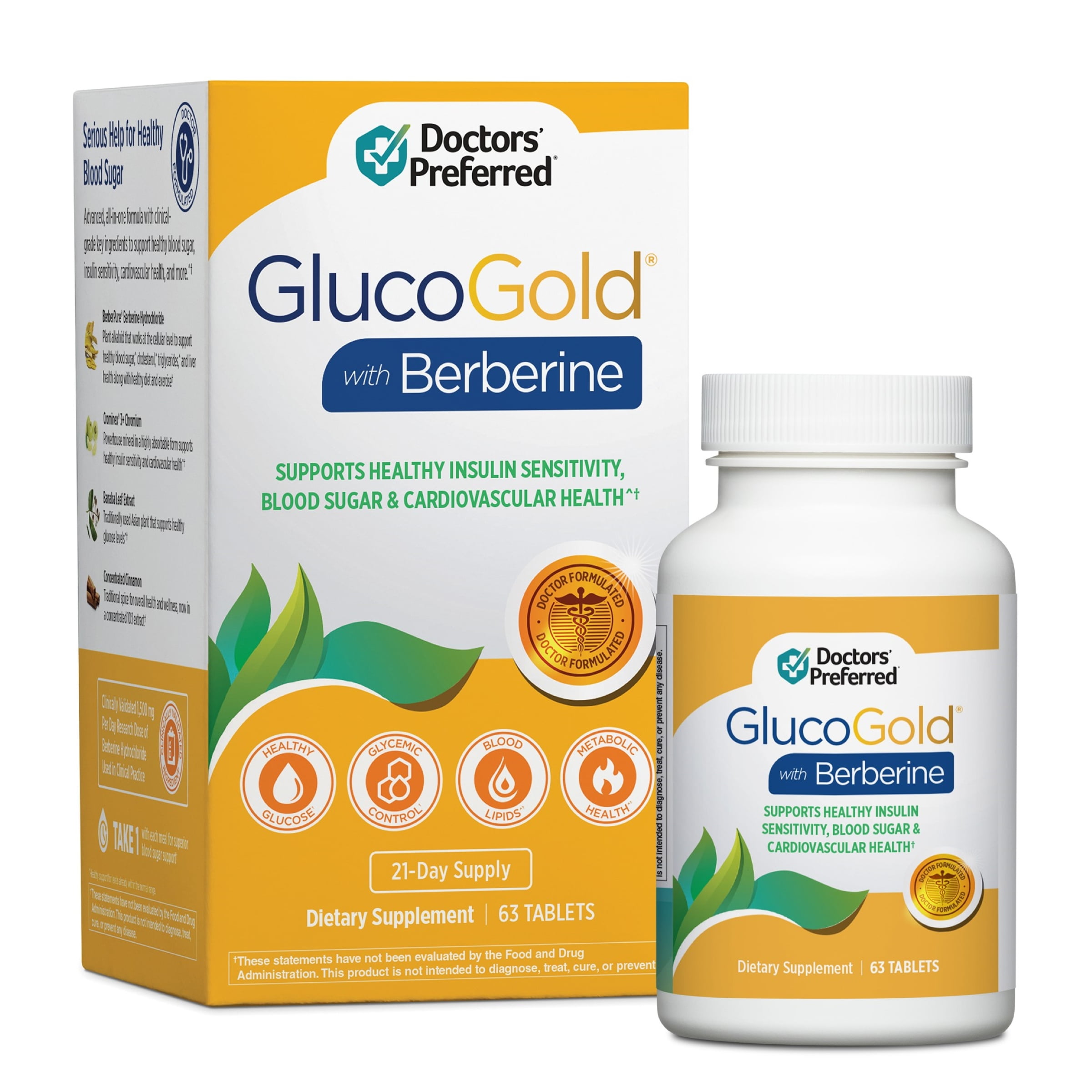 Doctors’ Preferred GlucoGold with Berberine, Healthy Blood Sugar Support, 63 Tablets