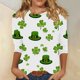 thumbnail image 1 of Xuyuer St. Patrick's Day Womens Fashion 3/4 Sleeve Round Neck Casual Cute T Shirts Shamrock Printed Graphic Tunic Blouses Tee Casua Basic Business Work Tops, 1 of 5