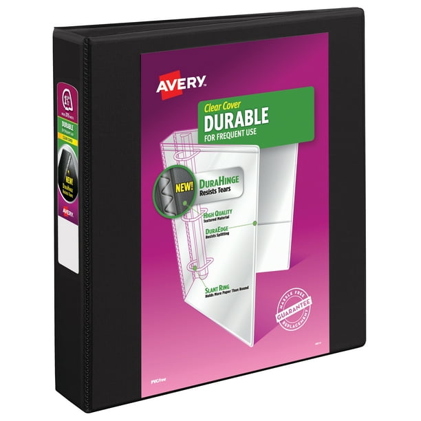 Avery Durable Clear View 3 Ring Binders, 1.5 Inch Slant Rings, 1 Black