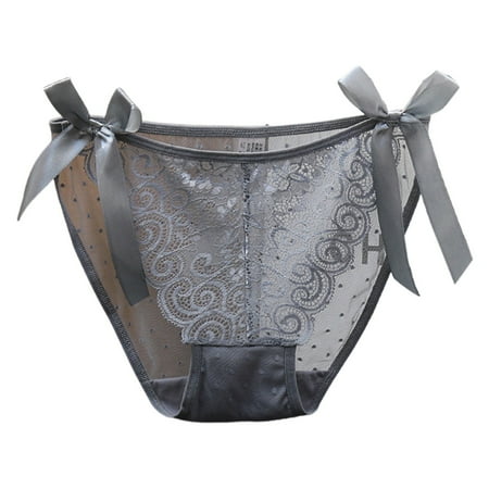 Blphud Panty for Woman Support Underwear Seamless Pure Desire Sexy Bow French Lace Panties Women s Low Waist Seamless Cotton Crotch Breathable Large Size Briefs Grey L