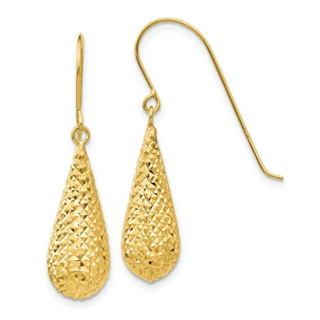 Powder Puff Earrings - 14kt Yellow Gold Puff Tear Drop Dangle Chandelier Earrings Fine Jewelry Ideal Gifts For Women Gift Set From Heart