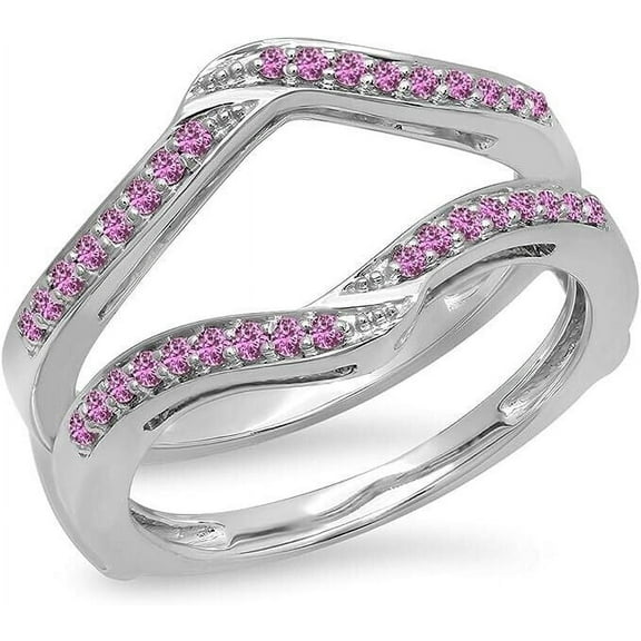 beryl_creation 925 Sterling Silver 2.10ctw Round Cut Pink Sapphire Beautiful Enhancer Wrap Guard Engagement Wedding Women's Ring 14k White Gold Finish & Girls