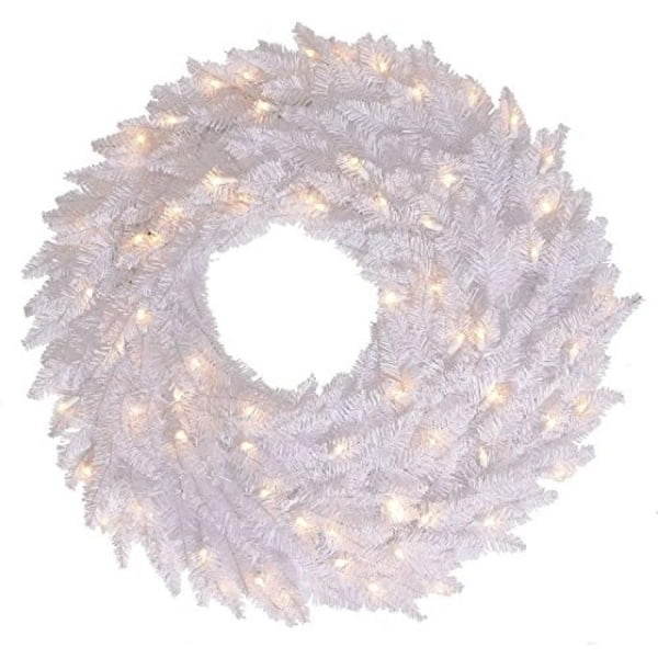 Vickerman 30" White Fir Artificial Christmas Wreath with 100 Warm White LED Lights