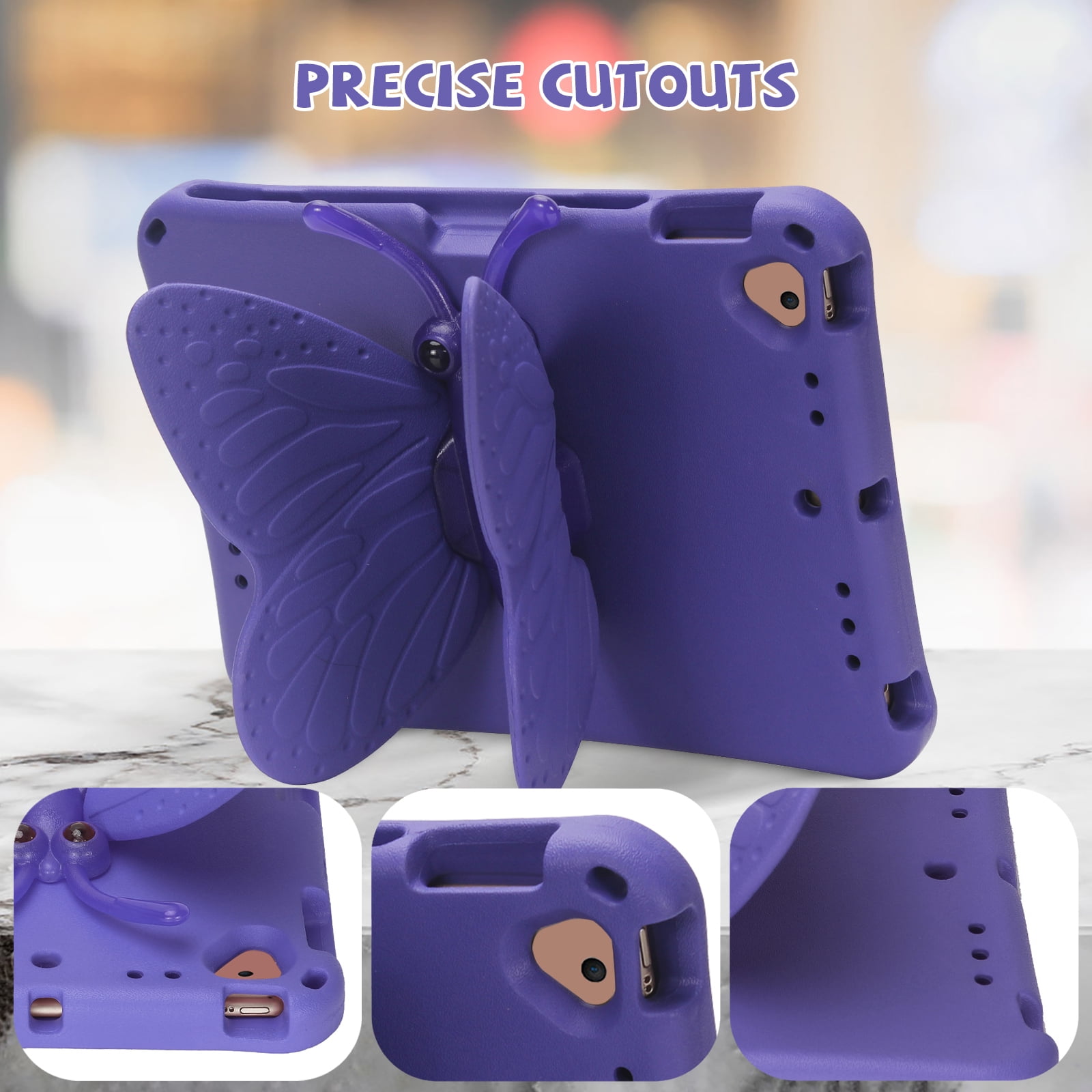 Kids Case for Apple iPad 9th 8th 7th Generation 2021/2020/2019 10.2 Inch, iPad Air 3rd Gen 10.5" Case, Cute Butterfly Rotating Stand Lightweight Kids Friendly Shockproof Case with Pencil Holder,Purple