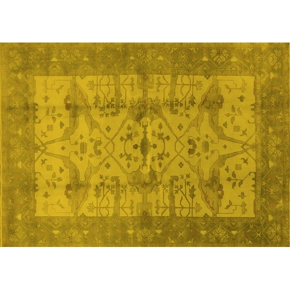 Ahgly Company Indoor Rectangle Oriental Yellow Industrial Area Rugs, 7' x 10'