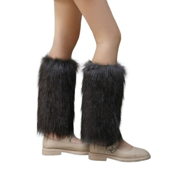 Fuzzy Boot Gaiters Cuff Leg Warmer for Women Aesthetic Vintage Solid Color Gray Plush Leg Covers Knee Length Socks