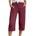 thumbnail image 2 of Women's Summer Casual Linen Shorts with Drawstring Waist and Pockets, Lightweight and Comfortable 3/4 Length Trousers for Beach or Daily Wear, Limited Time Off, 2 of 6