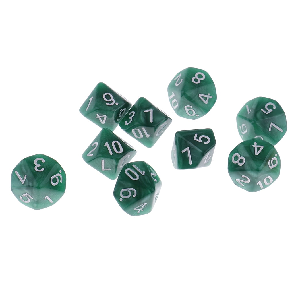 10pcs/Pack Green Digital Polyhedral Dice D10 for Board Card Game Props 1.6cm 