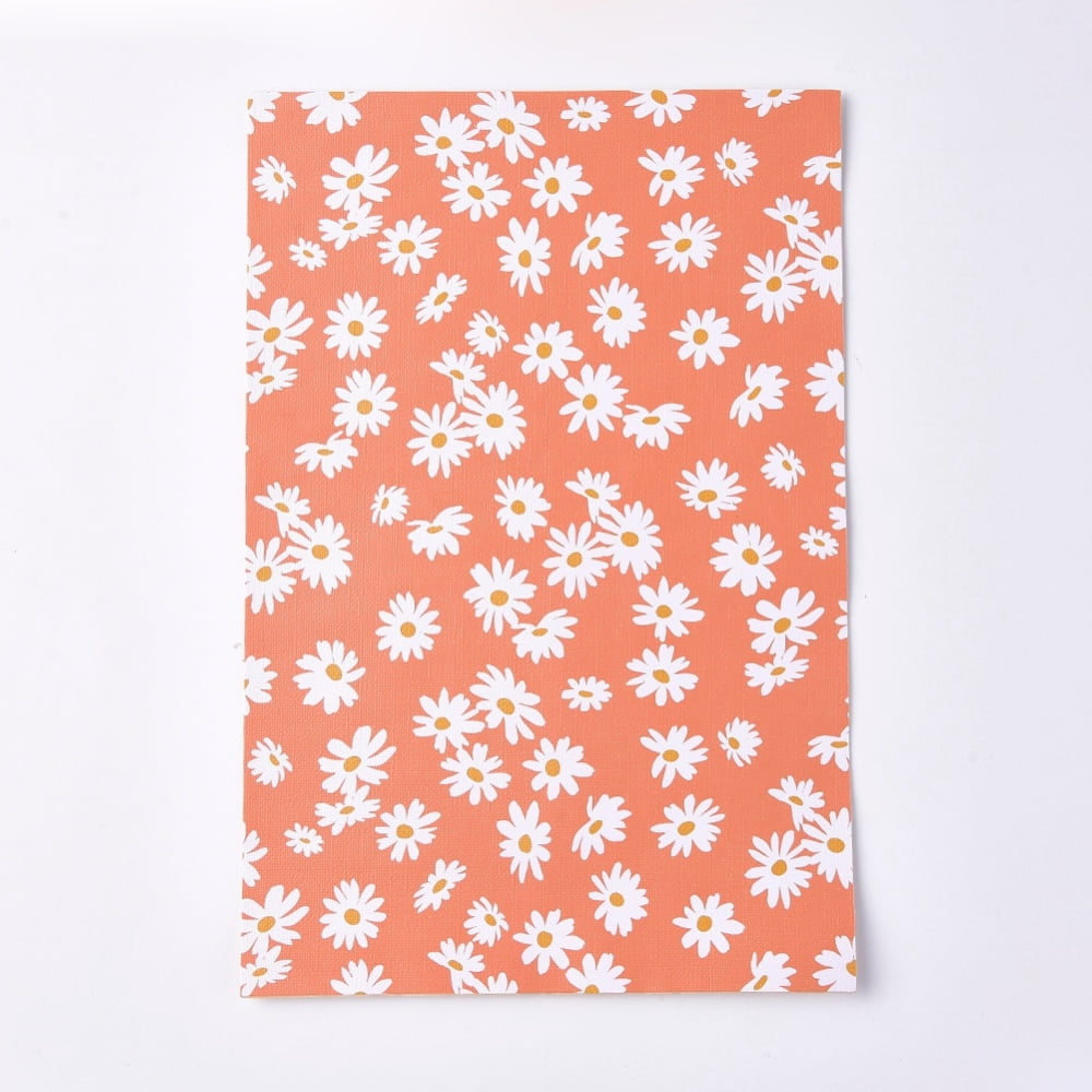 50sheets PU Leather Fabric sheet Self-adhesive Fabric Rectangle Daisy Pattern White 30x20x0.1cm