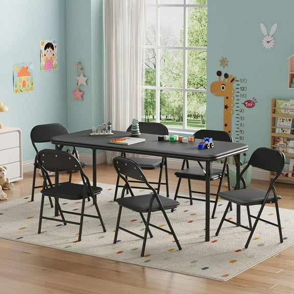 Garvee 7 Piece Boys Girls Folding Table and Chairs Set, Activity Table and Chairs Set for Dining Room,Daycare,Classrooms