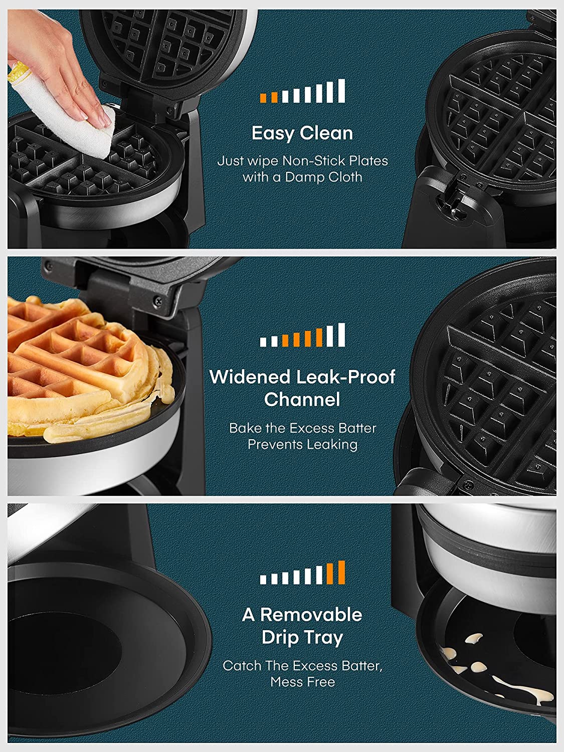 Buy AICOOK 180° Flip Belgian Waffle Maker, 1200W Adjustable Temperature