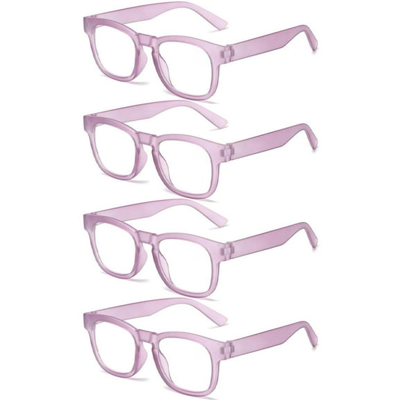 4 Pairs of Women Thick Square Purple Clear Reading Glasses 3.50, Fashion Trendy Classic Candy Color Transparent HD Readers 3.50 Strength