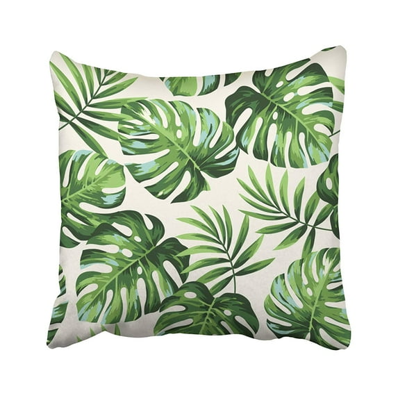 WOPOP Green Aloha Tropical With Exotic Palm Leaves Beach Botanical Bright Classical Color Pillowcase Pillow Cushion Cover 18x18 inches