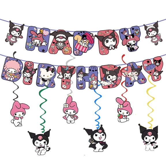 Kuromi Birthday Party Decorations,Kuromi Happy Birthday Banner Hanging Swirls for Birthday Party Supplies