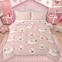 Feelyou Kawaii Pink Pig Bedding Comforter Set for Kids, Cute Farm Animal Twin Comforter Sets, Cartoon Stars Print Reversible Bedding Set, Microfiber Bedroom Decor, 2pcs
