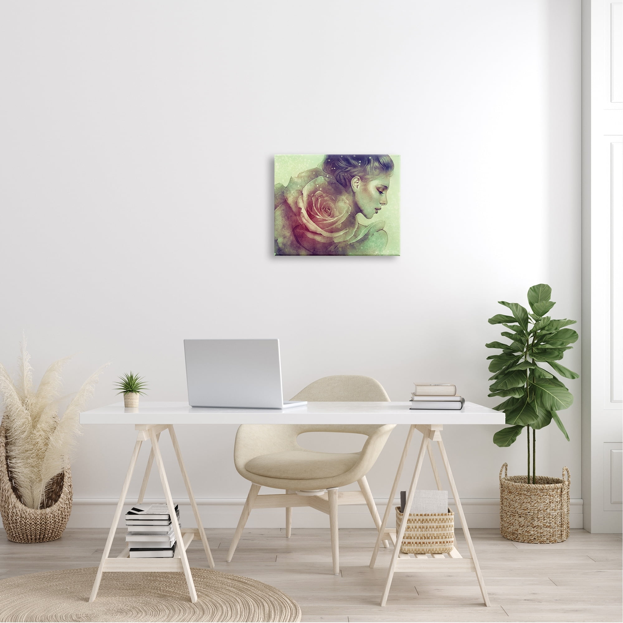 Stupell Detailed Woman Portrait Layered Pink Rose Blossom Canvas Wall Art, 20 x 16, Design by Anna Dittman