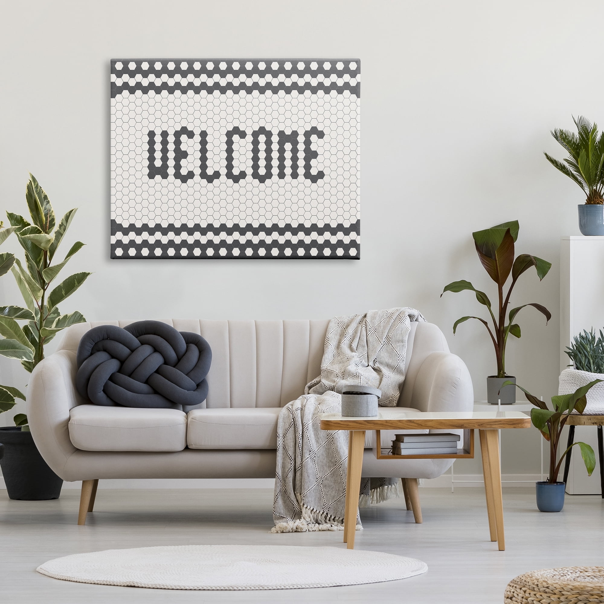 Stupell Industries Welcome Phrase CafÃ© Bistro Tile Geometric Pattern, 36 x 48, Designed by Caroline Alfreds