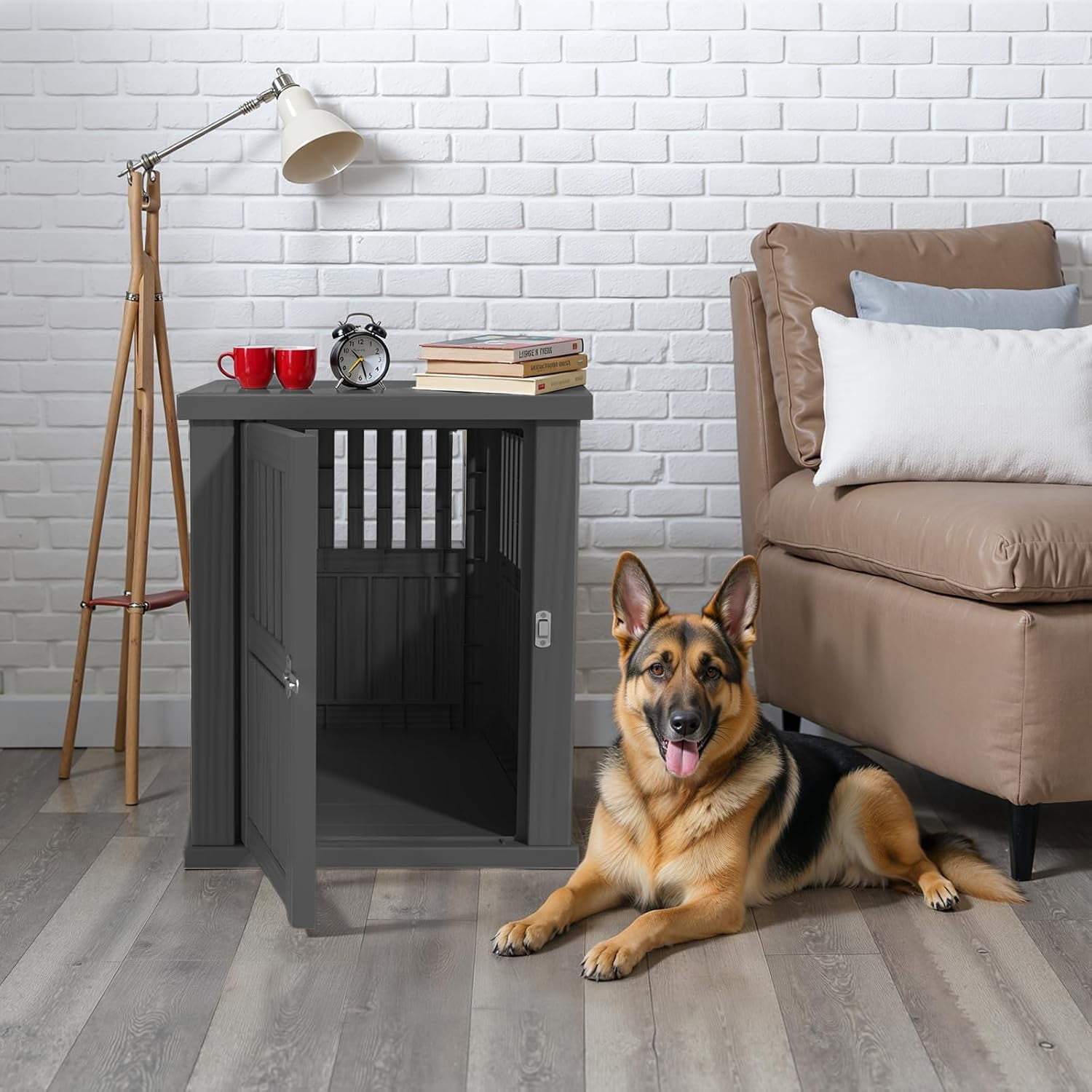 30x21x25in Industrial-Grade Resin Dog Crate for Large Dogs – Weatherproof, Ventilated, Lockable Door Tool-Free Assembly, Portable Handles, Indoor/Outdoor Kennel (Black)