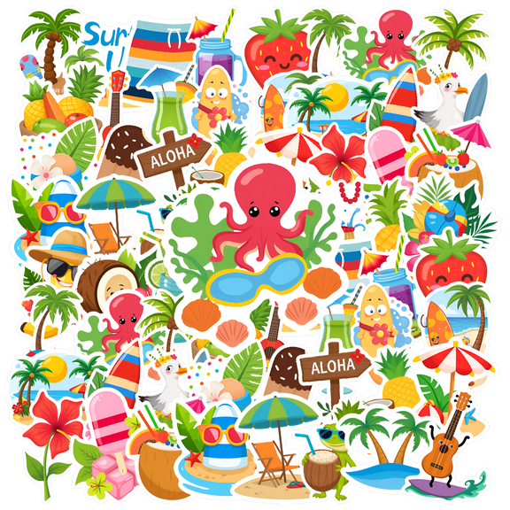 35pcs-50pcs Tropical Stickers Summer Stationery Stickers Fun Children Stickers for Luggage Suitcase Fridge