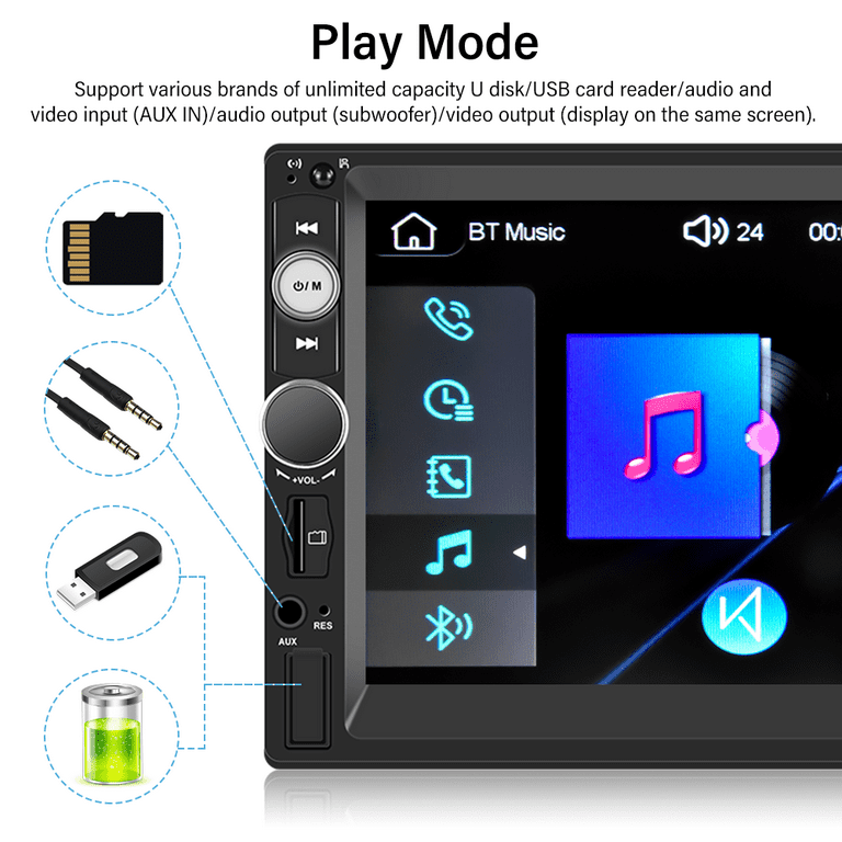 2 Din Carplay Car Radio Android-Auto MP5 Player Bluetooth Handsfree Music  USB 7 Touch Screen