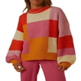 thumbnail image 1 of EIMELI Femmes Manches Longues Col Rond Rayé Bloc de Couleur Décontractée Surdimensionné Pull Pull Pull Tops Marron L, 1 of 8