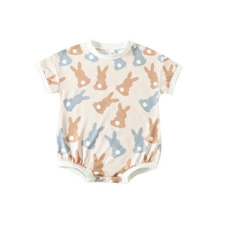 

Frobukio Toddler Baby Boys Girls Easter Romper Short Sleeve Bunny Print Bodysuit Baby Jumpsuit Khaki 6-12 Months