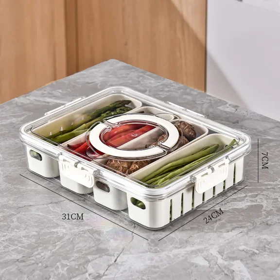 PanBiqintyy Divided Snackle Box with Lids Stackable Food Serving Tray Pantry Freezer Clear Snack Boxes Refrigerator Storage Containers