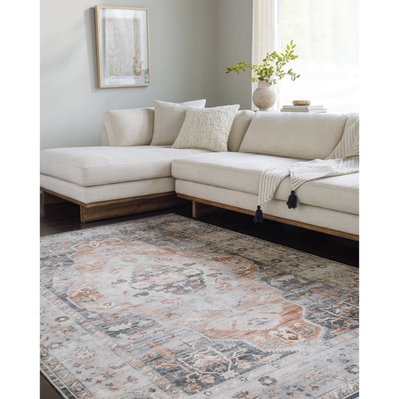 Livabliss Washable Rugs for Living Room, 5x8 Lavable Traditional Dusty Rose Area Rug, Bedroom Dining Room Home Decor Stain Resistant Carpet (5'3" x 7'7")