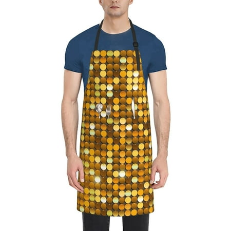 

Adobk Aprons Adjustable Bib Aprons with 2 Pockets Cooking Kitchen Chef Apron for Women and Men-Men-Bright Shiny Golden