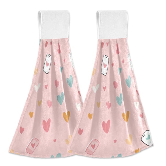 Yayeee Kitchen Hanging Hand Towels Set of 2 with Loop Bathroom Absorbent Tie Towel, Love in The Air