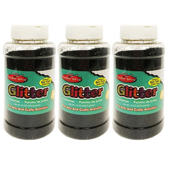 Charles Leonard Creative Arts Glitter, 1 lb. Bottle, Black, Pack of 3