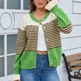 thumbnail image 4 of PBFRDSJ Women’s Striped Open Front Cardigan Long Sleeve Crew Neck Button Down Knit Sweater Retro Casual Wool Tops, 4 of 9