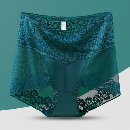 Clearance Deal: Ladies Panties  Bragas de Mujer  Women Solid Color Underwear High Waisted Lace Tight And Breathable Underwear Panties SOPATENOR Army Green 2XL