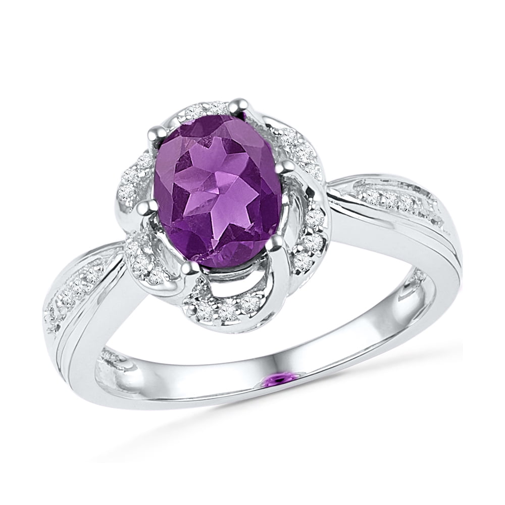 Size 7 Solid 10k White Gold Oval Round Purple Simulated Amethyst And White Diamond Engagement Ring OR Fashion Band Prong... by AA Jewels