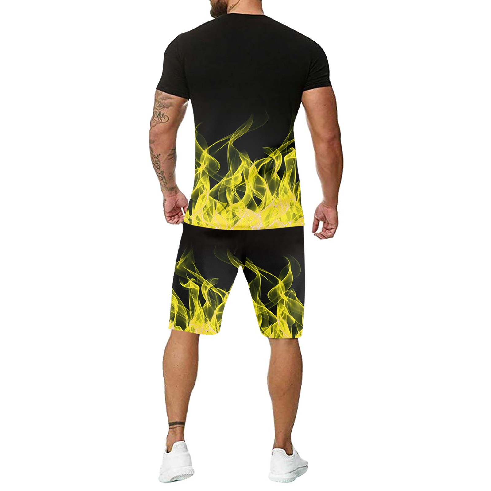 koaiezne Flame 3D Suit Summer Leisure Men's Two Piece Outdoor Sports