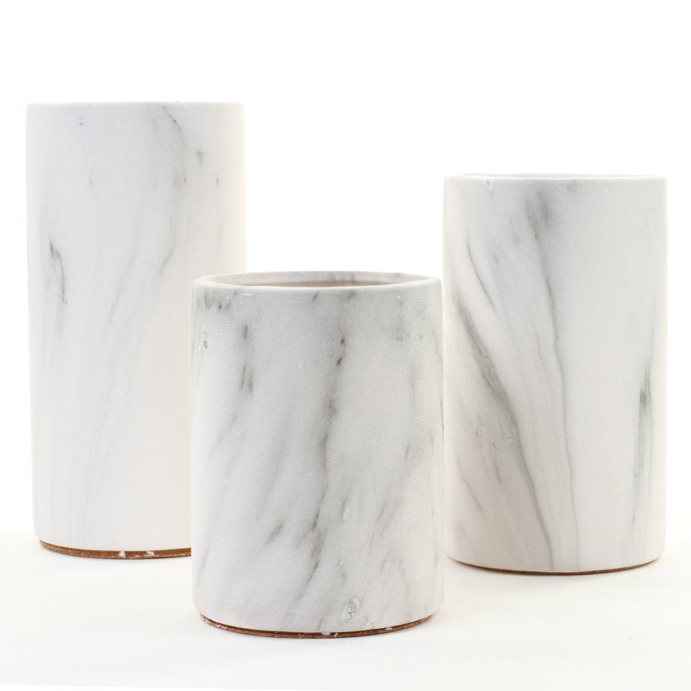 Koyal Wholesale Marble Effect Cylinder Vase Centerpiece Set of 3 for