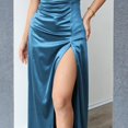 thumbnail image 5 of Women's Sexy Backless Satin Maxi Dress V-Neck High Split Spaghetti Strap Graduation Dress, 5 of 7