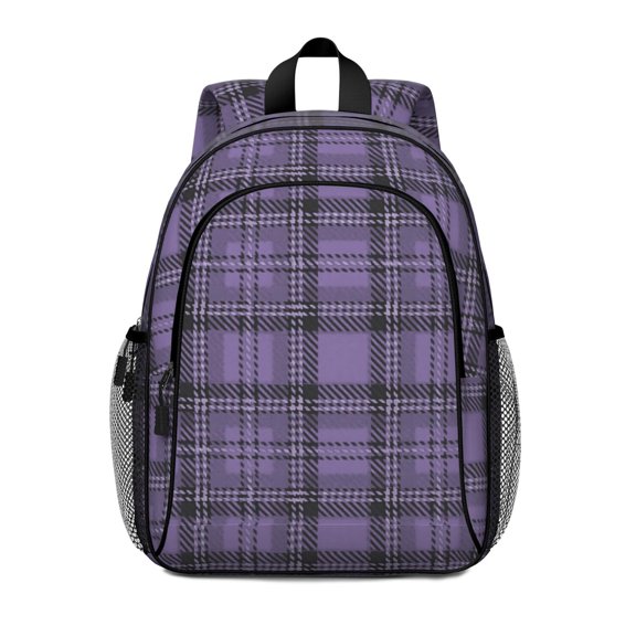 Purple and Black Checkered Pattern Backpack for School, Cute School Bag with Adjustable Shoulder Straps and Padded Back, 15"x11.42"x5.5"