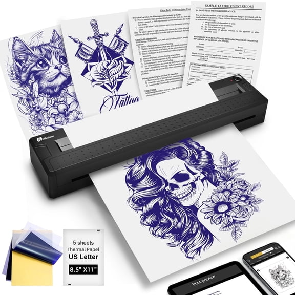Milestone 2-in-1 Wireless Tattoo Stencil Printer Machine, Portable Thermal Tattoo Stencil & Document Printer Compatible with iOS Android PC