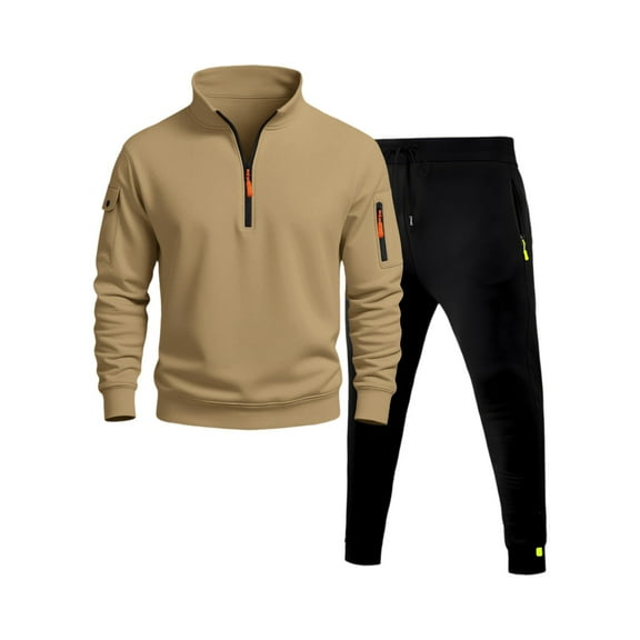 MLQIDK Mens Big and Tall Workout Gym 2 Piece Set Winter Sweatsuits Fleece Hoodie and Sweatpants Sport Tracksuits Athletic Jogging Sweat Suits Lounge Outfit Beige 3XL