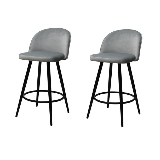 Set de 2 Bancos Periquera Avila para Barra de Cocina o Bar, Madera y Metal Plata MUNDO IN BANC0903741PLATA