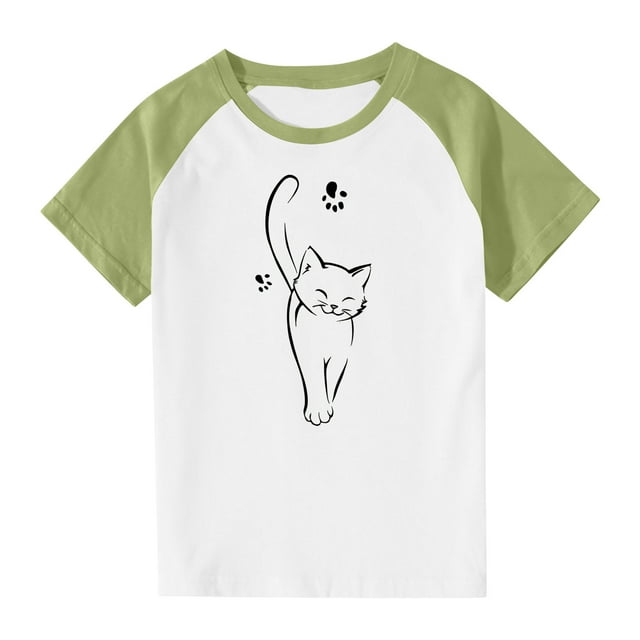 RXIRUCGD 2025 Vêtements d'Été pour Enfants Tout-Petits Garçons Filles Mode Mignon Col Rond Imprimé Manches Courtes Haut