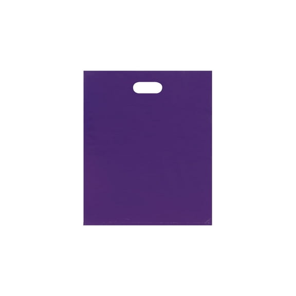 SSWBasics Large Purple Bags with Handles - Low Density - Purple Plastic Bags - 15”W x 4”D x 18”H - Case of 500 - Durable and Spacious Merchandise Bags