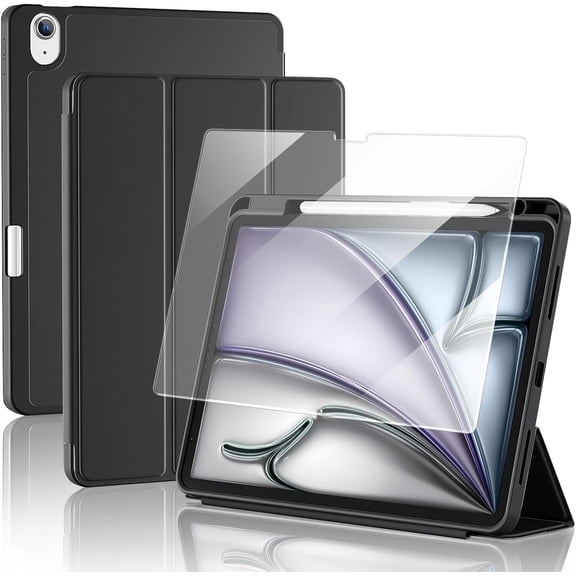 Procase Slim Shockproof Tablet Case with Tempered Glass Screen Protector for iPad Air 11-inch M4/M3/M2(2026/2025/2024) -Black