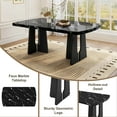 thumbnail image 3 of Euroco 6 Piece Dining Table Set for 6, 63" Modern Faux Marble Kitchen Table & 4 Upholstered Chairs Set with Solid Wood Frame and 1 Bench,Suitable for Dining Room,Home,Beige+Black, 3 of 10